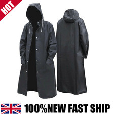 Waterproof Long Black Men Raincoat Rain Coat Trench Jacket Hooded Outdoor Hiking
