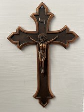 Large Heavy  metal Crucifix INRI IHS J.M.P.C brass bronze Jesus Christ crucifix