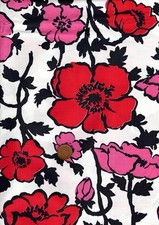 100% Cotton Glazed Vintage Jacqmar Fabric Red Pink Black White Poppies Floral