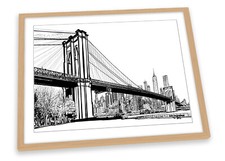 Brooklyn Bridge New York Black & White FRAMED ART PRINT Picture Poster Artwork