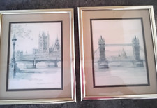 TWO SCENES OF  LONDON Framed+Mounted SIGNED  by MADS STAGE (  two pictures )