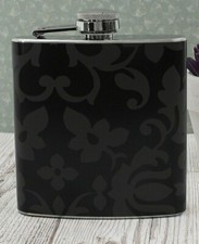 6oz Black Floral Vinyl Hip Flask Ladies Wedding Favour Birthday Christmas Mother