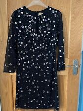 Jenny Packham navy blue, silver embroidered dress, above the knee, 3/4 sleeves