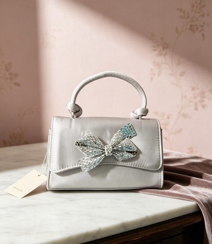 Silver satin evening clutch - evening,