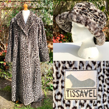 Vintage ‘98 TISSAVEL France Faux Fur Leopard Print Coat & Peter Bettley Hat, MED