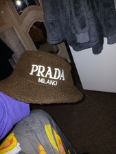 PRADA Fluffy Fur Bucket Hat Size M Dark Brown Funky