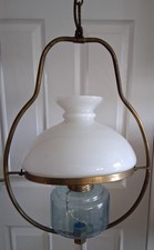 Milk Glass & Brass Hanging Oil