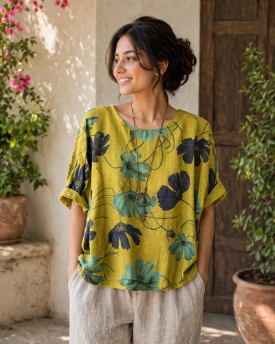 Ladies floral cotton tunic top - tunic,