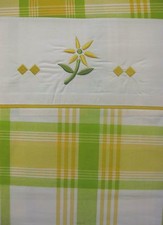DOUBLE BED DUVET COVER SET CHECK LISBON LIME LEMON YELLOW EMBROIDERY LUXURY 