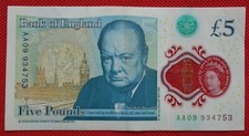Rare CHURCHILL Polymer Five Pound Note  AA 09 Serial No. £5