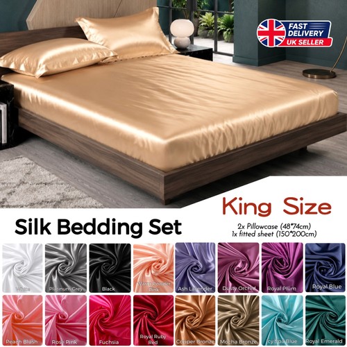 Silk bedding 3pcs set fitted - bedding,