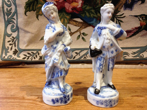 Pair antique flow blue - pair,