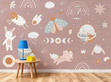 3D Hand Drawn Space Kids Self-adhesive Removeable Wallpaper Wall Mural