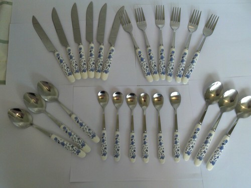 Cutlery set blue white - 24,