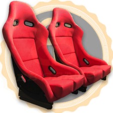 Pair RED BB5 LARGE Racing Fibreglass Sports Bucket Seat + Side Mounts & Runners
