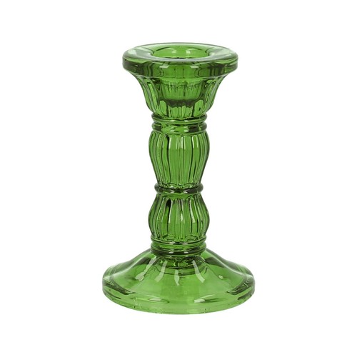 Green glass candlestick - glass,
