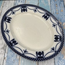 Vintage Blue & White Serving Dish/Meat Plate-39x32cm-FREE UK POSTAGE