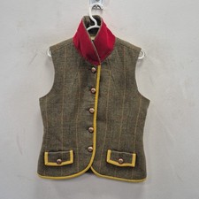 Joules Edina Green Check Wool Tweed Country Races Day Gilet Vest Size Uk 14