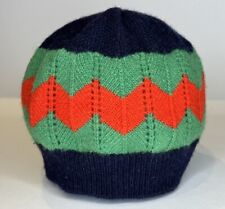 Gucci Kids Midnight Blue Wool Zigzag Web Knit Beanie Hat 517665 Authentic