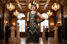 1920s V Neck Green Sequin