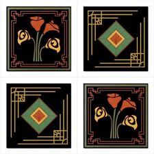 Art Deco Ceramic Tile Set Of 4