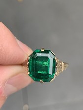9ct Gold Emerald Solitaire Ring, Antique 9k 375