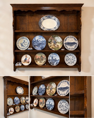 Antique oak wall plate rack - antique,