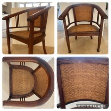 Antique Vintage colonial Lombok style dark wood Cane Rattan Wooden Chair 