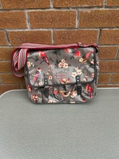 Cath Kidston London Saddle Crossbody Bag Floral Birds Design Grey Cotton PVC