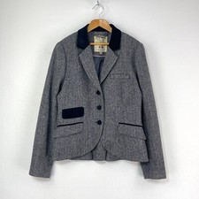 Jack Wills Tweed Jacket Womens 12 14 Blue Herringbone Moon Hacking Blazer