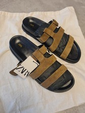 Zara Buckle Flat Split Suede Sandals