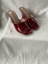 Red Faux Patent Leather Wedge Mules Size 5 New
