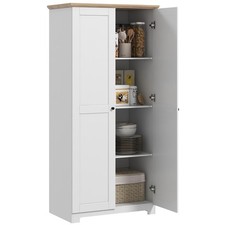 HOMCOM 172cm Wooden Storage Cabinet Cupboard With 2 Doors 4 Shelves White