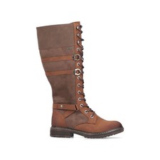 Rieker 94732-25 | Brown | Ladies Rugged Knee High Zip/Lace-up Boots