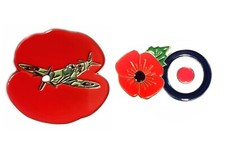 2 x RAF Spitfire WW2 Red Metal Enamel Pin Badges MOD Lest We Forget War Memorial