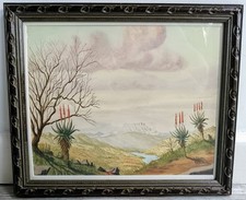 South Africa Exotic Landscape Watercolour Painting by Ken Aitken Signed Framed