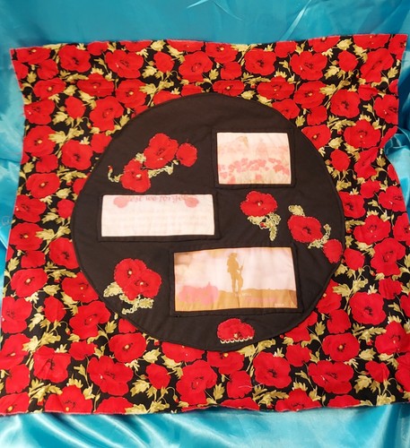 Vintage quilted panel - quilted, poppy