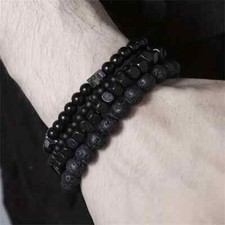 4pcs Set Men's Black Beaded