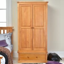 Double Wardrobe With Drawer Solid Pine Wood Bedroom Furniture - Cheshire Pine