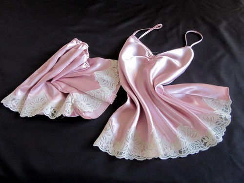 Pink satin cami pyjamas - pink, french