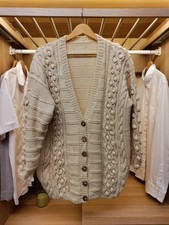 WOMENS ARRAN CREAM HAND KNITTED CARDIGAN CABLE & POPCORN STITCH KNIT MED-LARGE