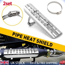 2x Universal Motorcycle Exhaust Muffler Pipe Heat Shield Cover Heel Guard Chrome
