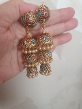 Indian jewellery set Jhumka Jhumkis Mughal art jadau Navaratan earrings gift Uk