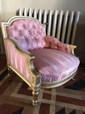 Antique  Small Childrens Dog Bed Pink Gold Throne Tub Chair