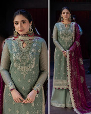 Pakistani Designer Embroidered Chiffon Unstitched Suit 3 PC Shalwar Kameez