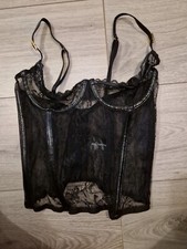 BNWOT Vintage Ann Summers Femme Fatale Black PVC & Sheer Lace Corset Size 34B