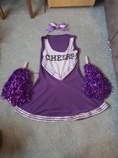 Womens Girls Cheerleader Dress Uniform  With Hair Bow And Pompoms
