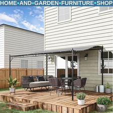 4x3m Wall Mounted Metal Gazebo Canopy Awning Garden Door Porch Shelter – Grey