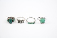 Sterling Silver Rings Vintage Art Deco Chrome Plated Turquoise Emerald x 4 (8g)