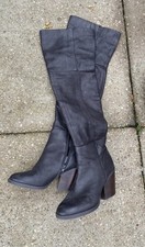 Aldo Thigh Boots UK6/39EUR Black Soft Faux Leather 9cms Block Western Style Heel